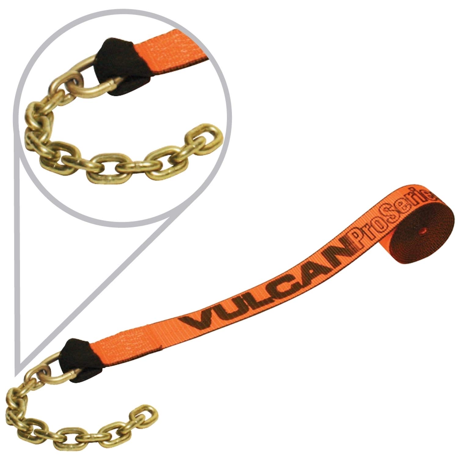 VULCAN 2 Inch Winch Strap with Chain Tail - PROSeries Heavy Duty Tow Strap - 3,300 lb Capacity for Off-Road Recovery, Towing, and Vehicle Extraction