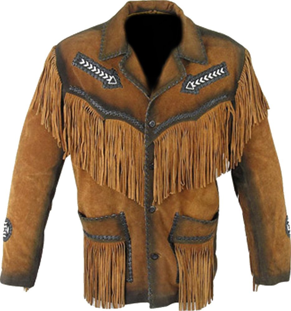 Classyak Men's Western Cowboy Fringed Jacket - Vintage Distressed Leather Biker Coat with Fringe Details for Rodeo, Country Music Festivals & Western Style Outfits