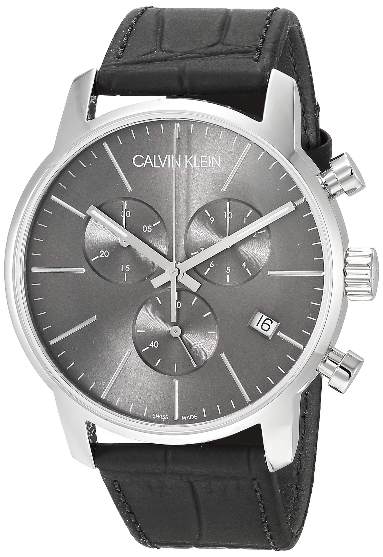 Calvin Klein City Men's Chronograph Black Leather Strap Watch with Black Dial - Model K2G271C3 | Stylish Dress Watch for Business, Formal Events & Everyday Wear