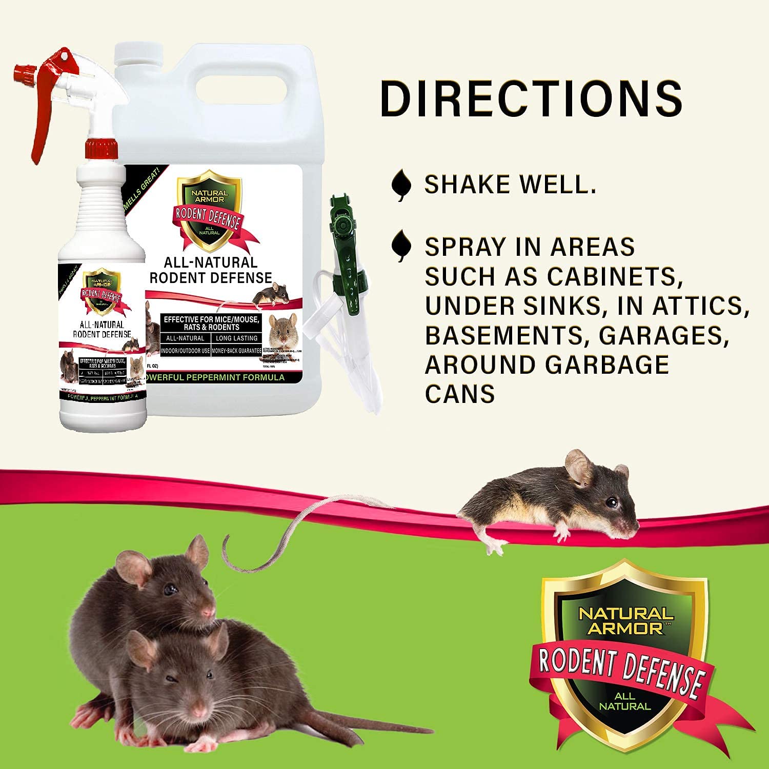 Natural Peppermint Oil Rodent Repellent Spray - Mice, Rats & Rodent Control for Indoor & Outdoor Use - 128oz Gallon Refill (Pack of 4) - Safe & Effective Pest Solution for Homes, Garages, Basements & Gardens