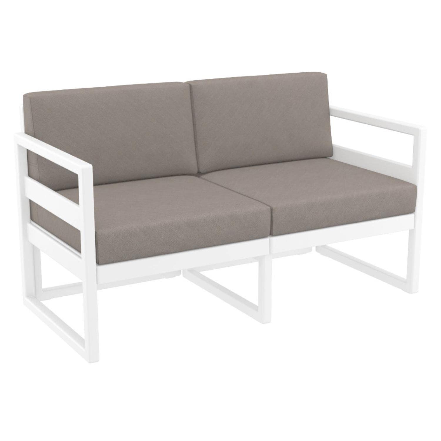 Mykonos Patio Loveseat - White Outdoor Furniture with Weather-Resistant Acrylic Fabric Cushions - Perfect for Garden, Poolside & Backyard Relaxation