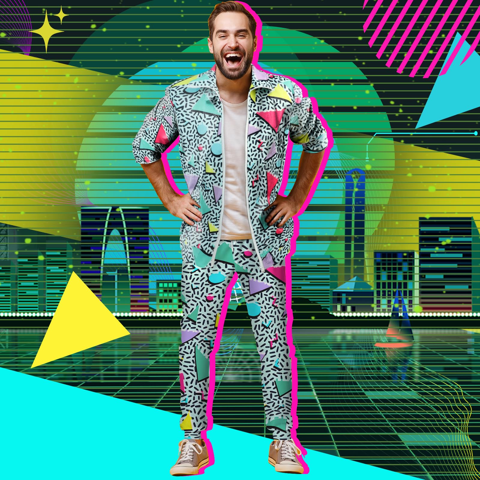 Arssm Retro 80s 90s Vintage Tracksuit Set for Men - Classic Jacket & Joggers Sweatpants | 80s Inspired Streetwear | Perfect for Casual Wear, Hip Hop Fashion & Throwback Parties