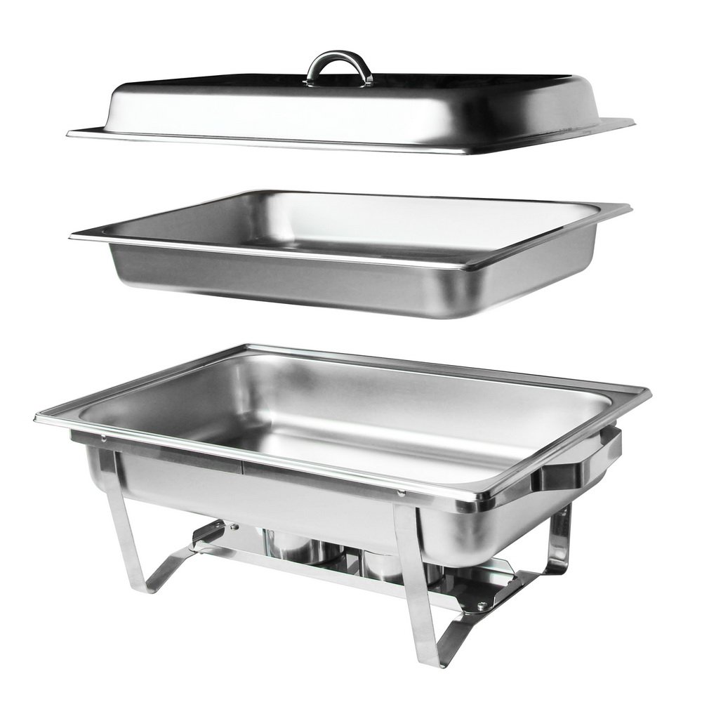 ROVSUN 8 Qt 10-Piece Stainless Steel Buffet Chafing Dish Set - NSF Certified Rectangular Catering Chafer Warmer with Trays, Lids & Folding Stand - Perfect for Banquets, Weddings, Catering Events & Home Dining Parties