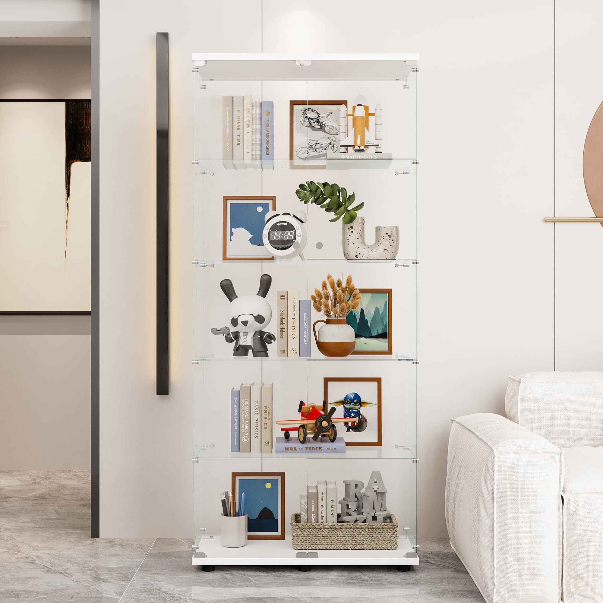 5 Shelf Glass Display Cabinet with Double Doors - 74