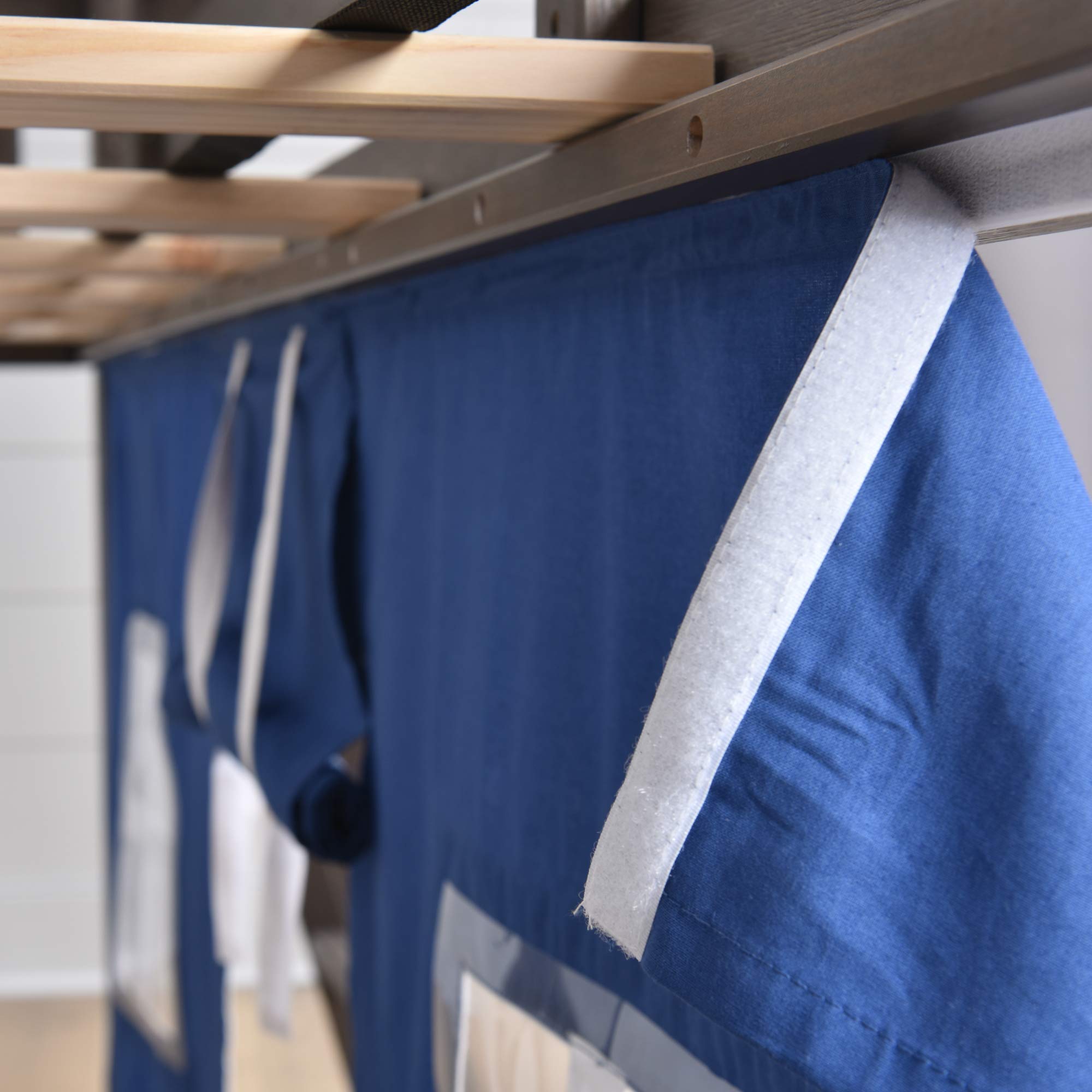 Max & Lily Underbed Privacy Curtain for Low Bunk/Loft Bed - 2 Panel Play Tent Set in Hot Blue/White Cotton Fabric | Perfect for Kids' Room Decor, Playtime Hideout & Sleep Privacy