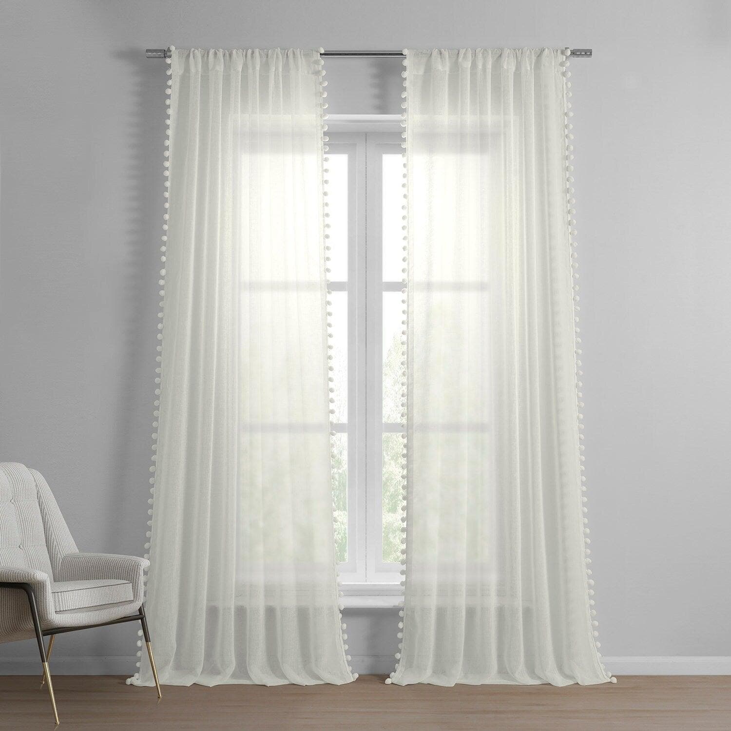 Borla Off White Faux Linen Sheer Curtains - Light Filtering Window Drapes for Living Room, Bedroom & Kitchen - Elegant Home Decor with Privacy Protection