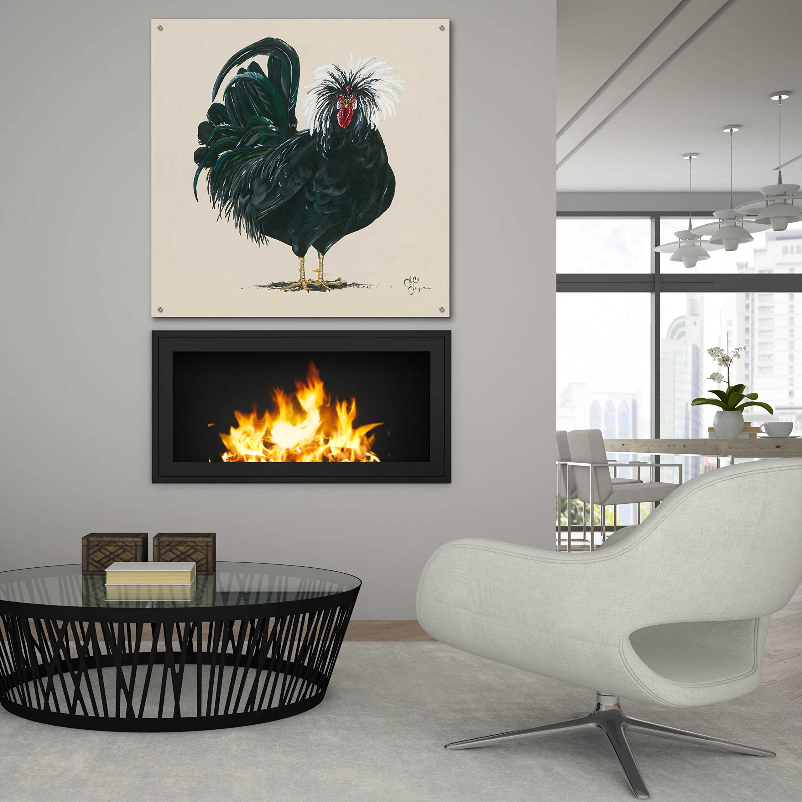 Epic 'Chicken' Acrylic Glass Wall Art by Hollihocks - 36x36 Inches Modern Home Decor for Living Room, Bedroom & Office