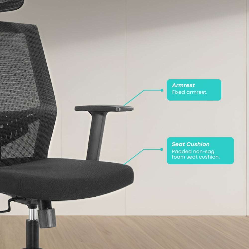Ergonomic Zen Highback Office Chair - Adjustable Lumbar Support & Breathable Mesh Back for Home & Office Workspaces - Perfect for Long Hours of Sitting & Productivity