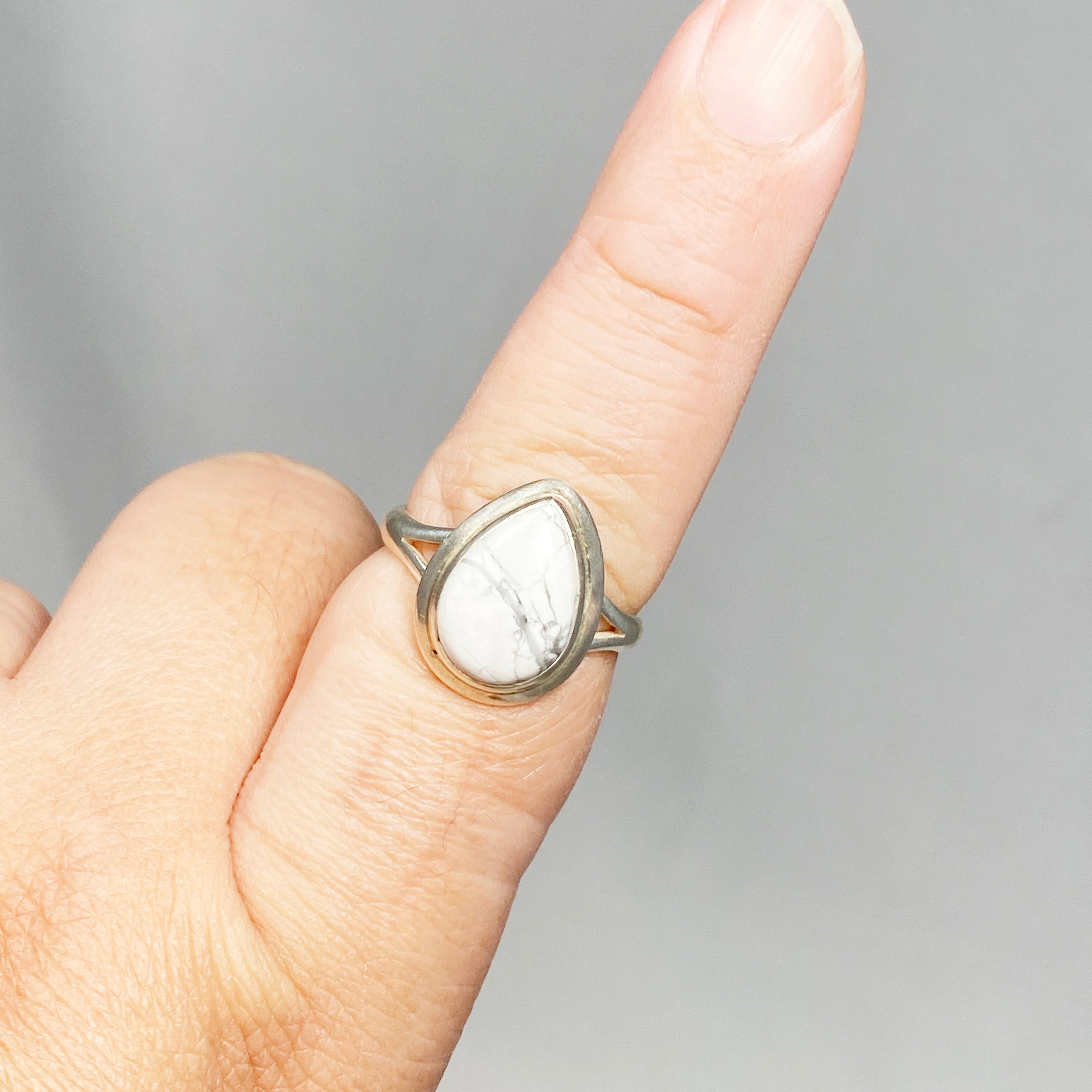 Howlite Teardrop Ring for Women - Size 10 Silver Plated Boho Jewelry KRGJ3083 | Perfect for Meditation, Yoga & Spiritual Healing