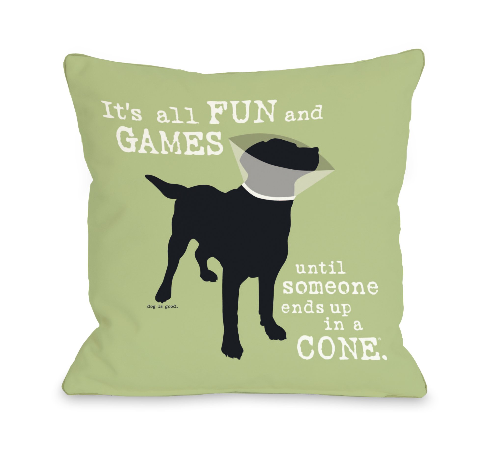 Fun and Games Throw Pillow - 16x16 Inch Green Decorative Cushion for Sofa, Bed, Living Room & Game Room Decor