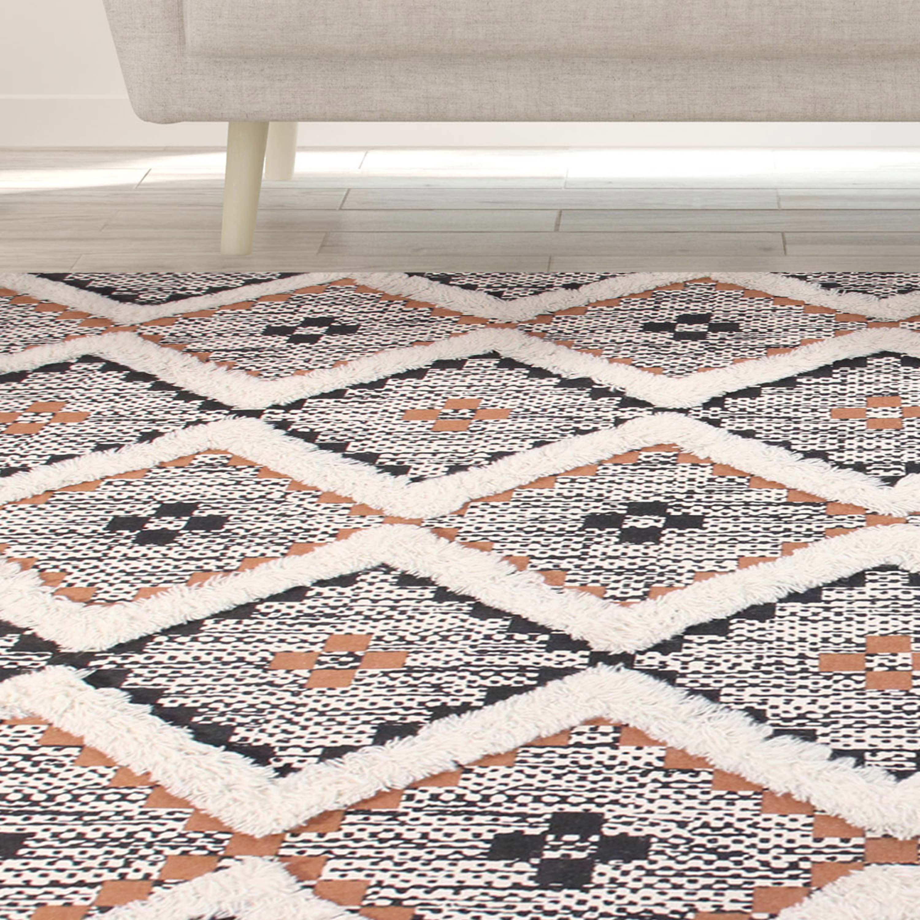 Hand Tufted Cotton Wool Geometric Farmhouse Area Rug - Soft Textured Boho Chic Rug for Living Room, Bedroom, Dining Room Decor