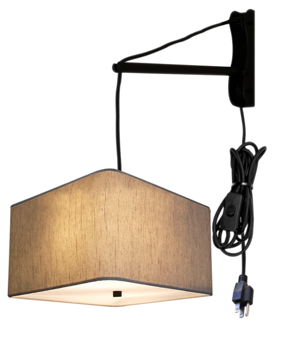 HomeConcept MAST Plug-in Wall Mount Pendant Light - 2 Light White Cord with Diffuser & Textured Oatmeal Shade (16x16x09) - Perfect for Kitchen Island, Dining Room & Bedroom Lighting