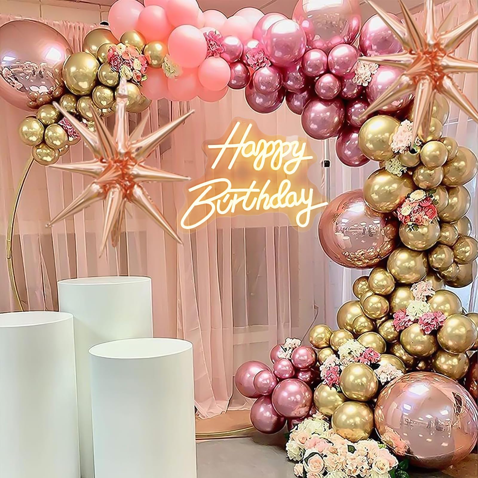 Happy Birthday Neon Sign - LED Light Up Sign for Party Decorations - 16.5x12 Inch Warm White USB Powered Wall Decor - Perfect for Birthday Backdrops, Home Parties & Celebrations (Plug Not Included)