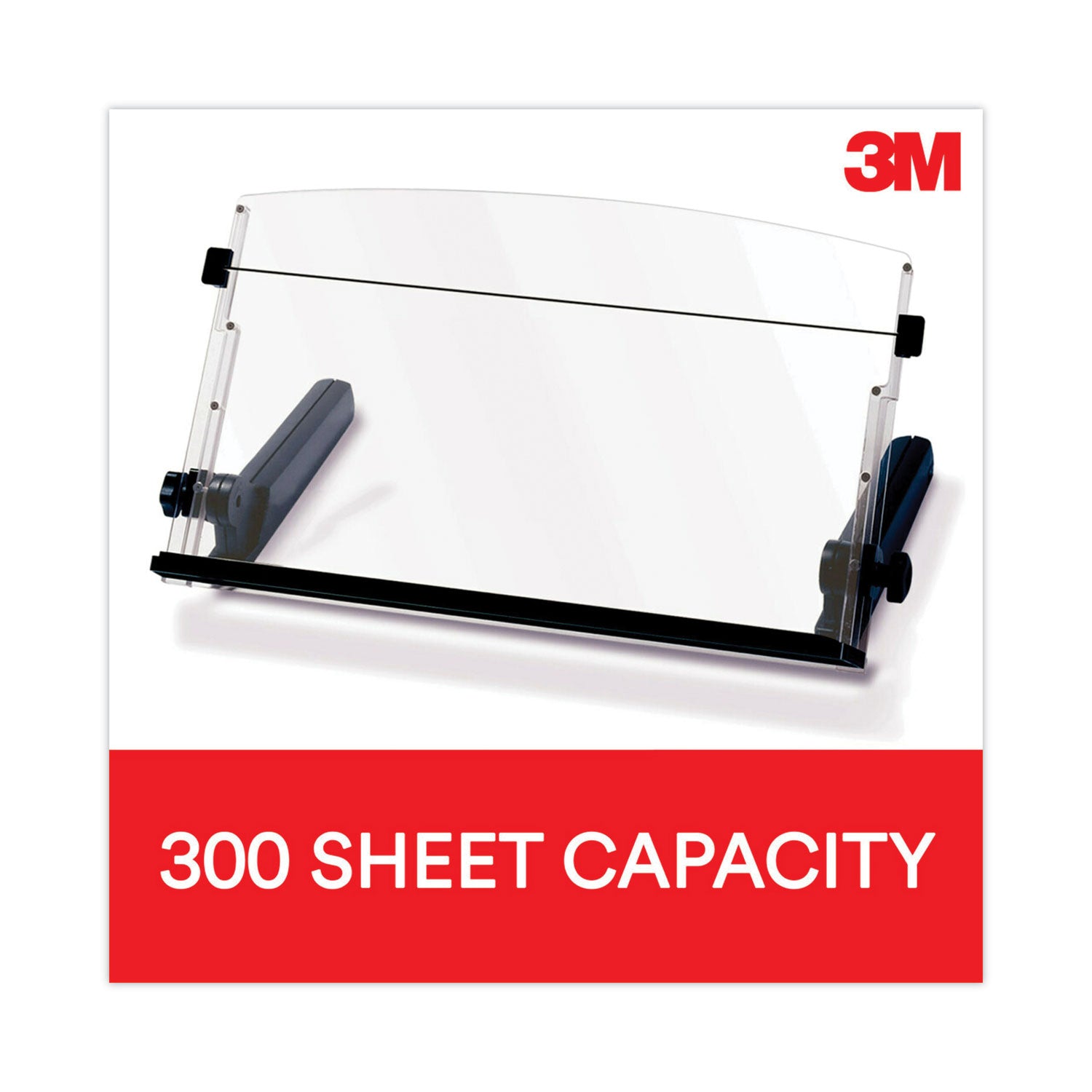 3M™ In Line Freestanding Copy Holder - 300 Sheet Capacity Plastic Document Organizer (Black/Clear) for Office Desk, Reading & Document Management