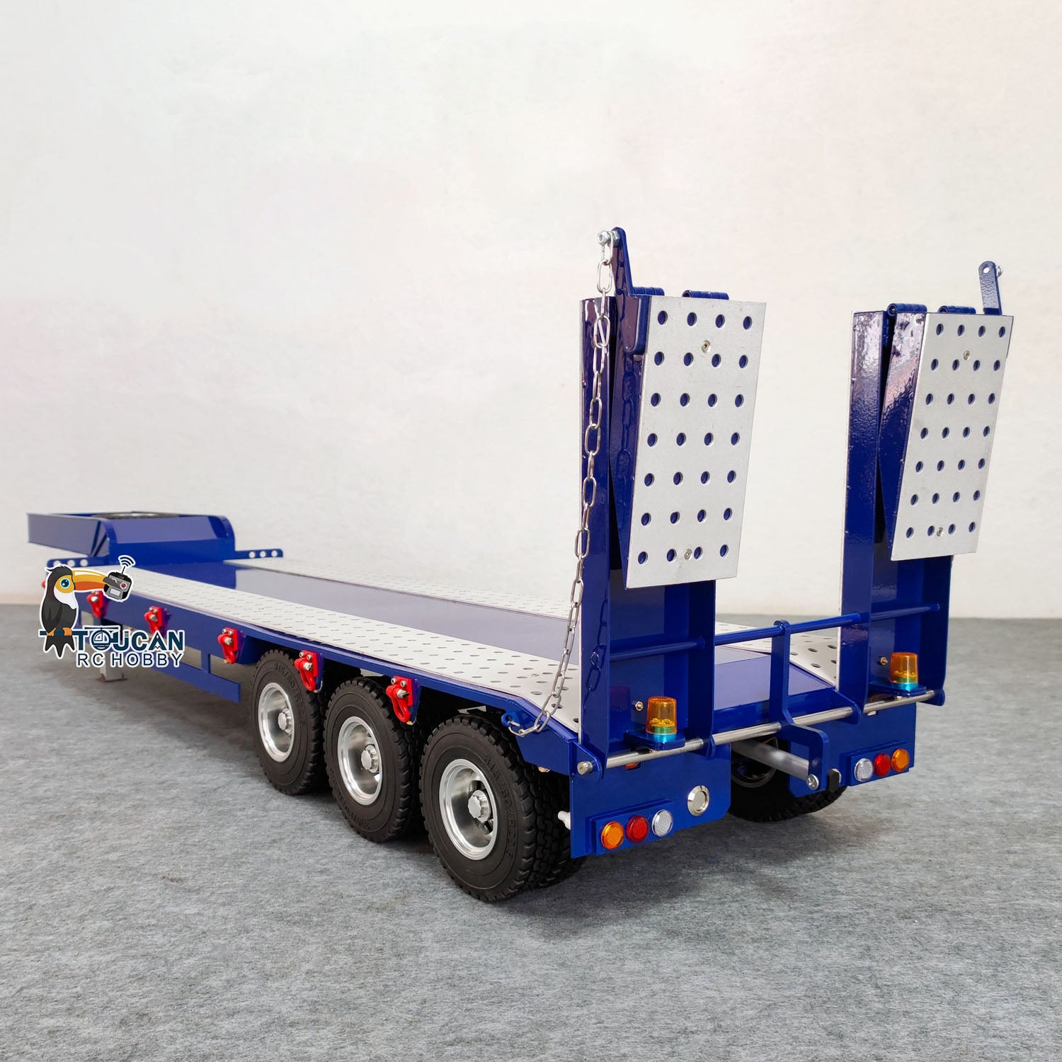 1/14 Scale 3 Axles Metal RC Trailer with Electric Tailboard - Compatible with RC Tractor, Radio Controlled Trucks & Electric Cars - Perfect for Off-Road Hauling & Construction Simulation