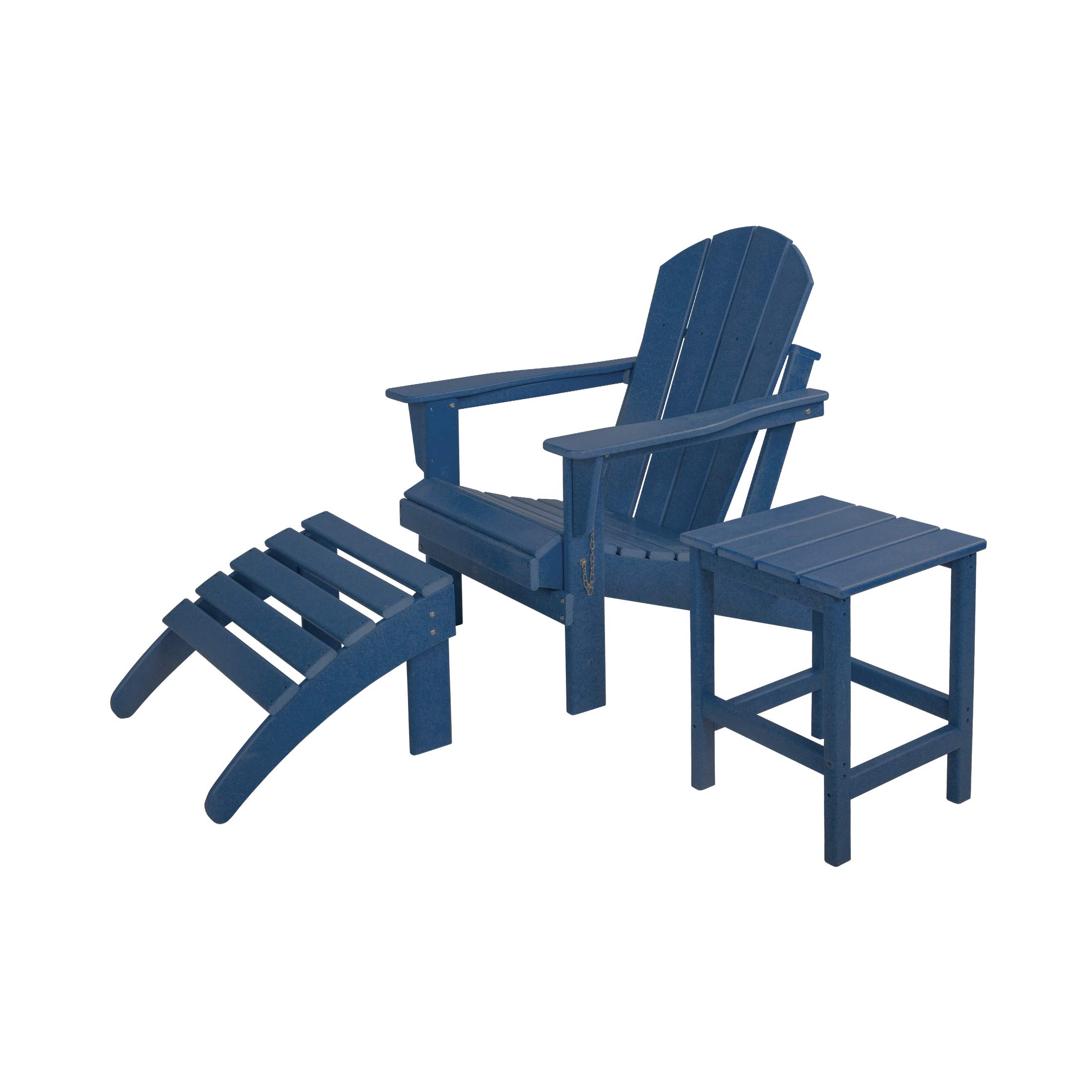 WestinTrends Malibu 3-Piece Outdoor Lounge Chair Set - All-Weather Poly Lumber Adirondack Chairs with Ottoman & Side Table - Navy Blue Patio Furniture for Poolside, Garden, Backyard & Outdoor Relaxation