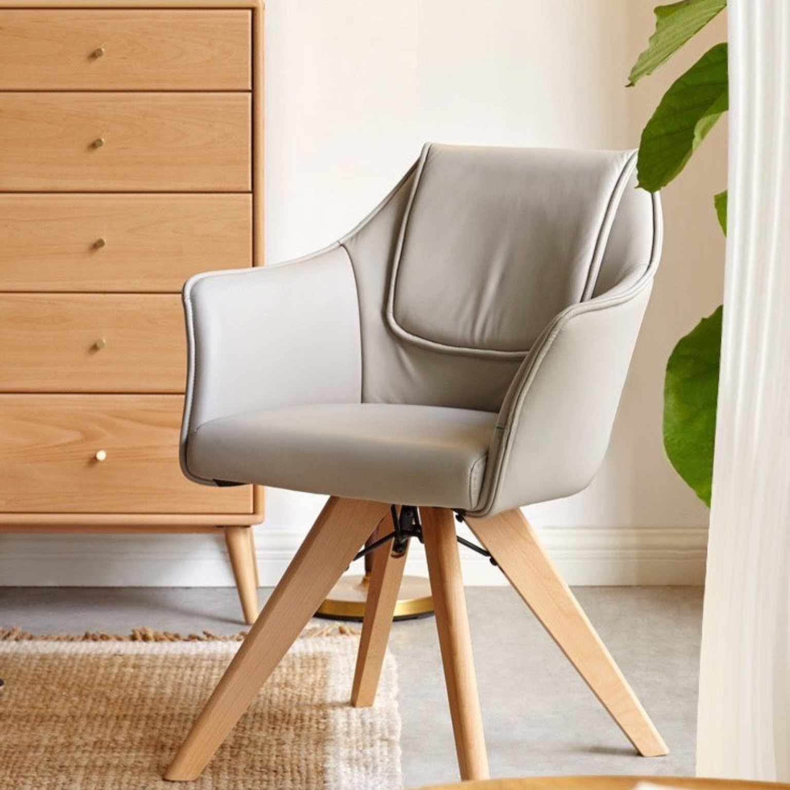 360° Swivel Beech Solid Wood Soft Chair - Ergonomic Comfort for Living Room, Office & Study