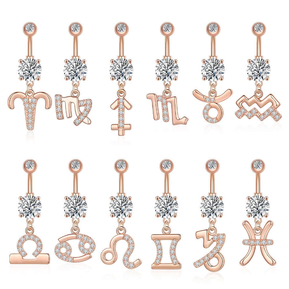 12 Constellation Belly Button Rings - WH2615 | Trendy Zodiac Navel Piercing Jewelry for Women, Perfect for Parties, Beach & Everyday Wear