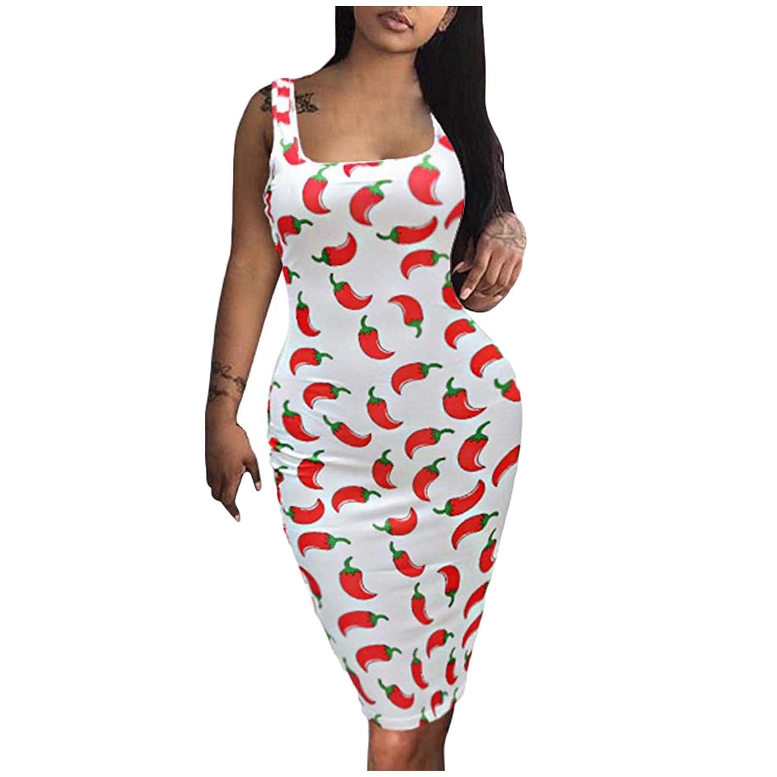 Sexy Tight Sleeveless Midi Dress for Women - Tank Printing Club Dress, Petite Summer Casual Dress - Perfect for Night Out, Party & Beach Vacation