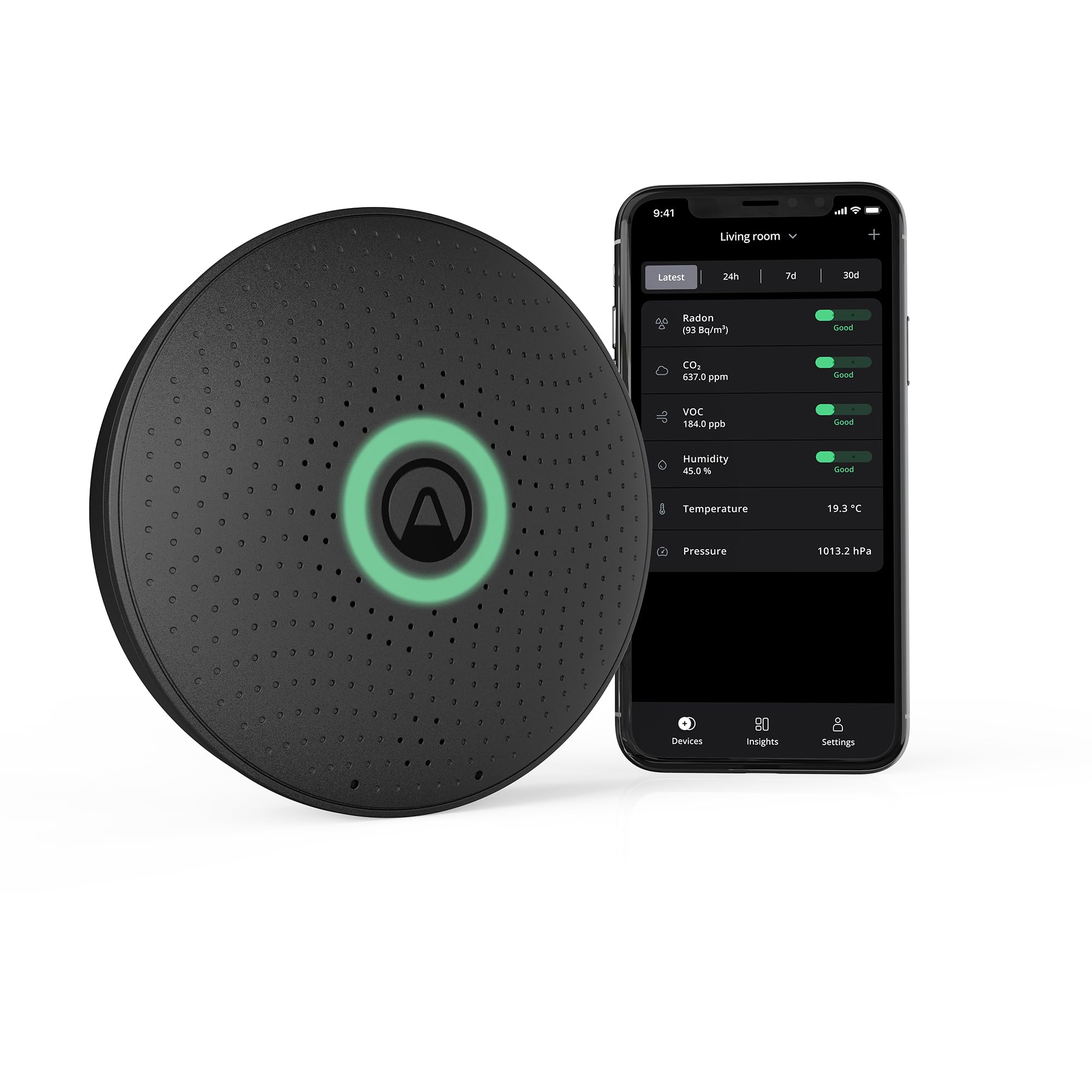 Airthings 2911 Wave Plus Black LTD Edition - Smart Radon & Air Quality Monitor for Home & Office | CO2, VOC, Humidity, Temperature & Pressure Detection | Ideal for Basements, Bedrooms & Work Spaces