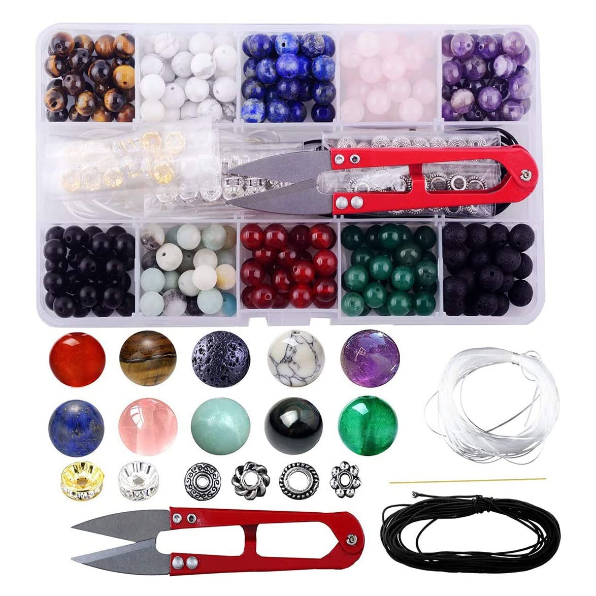 8mm Natural Crystal Beads for Jewelry Making - DIY Gemstone Beading Kit for Bracelets, Necklaces (Healing Stones, 50pcs) - Perfect for Handmade Jewelry, Meditation & Gift Giving