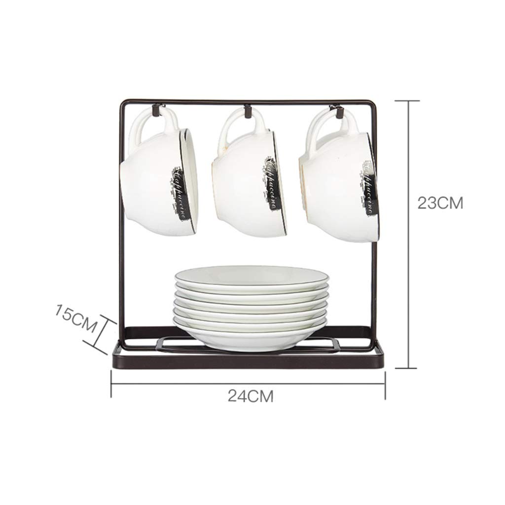 Stainless Steel Coffee Cup Holder with 6 Hooks - Wall Mount Tea Mug Organizer for Kitchen, Bar & Office Storage - Perfect for Displaying Mugs in Restaurants, Cafes or Home Kitchens