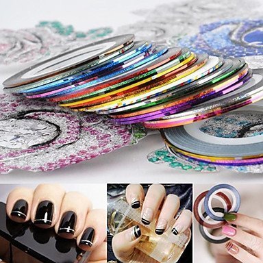 Gugzy® 10 Rolls 1mm Nail Art Striping Tape - DIY Self-Adhesive Line Stickers for Nail Design - Mixed Colors Decal Tools for Salon, Manicure & Home Nail Art