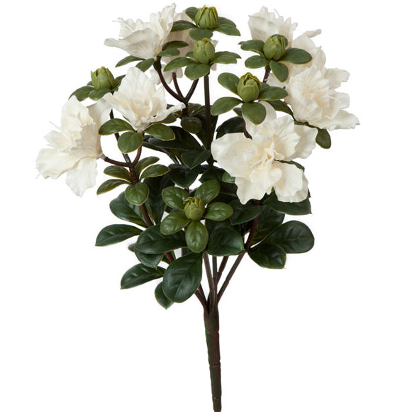 14 UV Resistant Artificial Azalea Flower Bush - White Outdoor Fake Flowers (Pack of 6) for Garden Decor, Patio Landscaping & Home Decoration