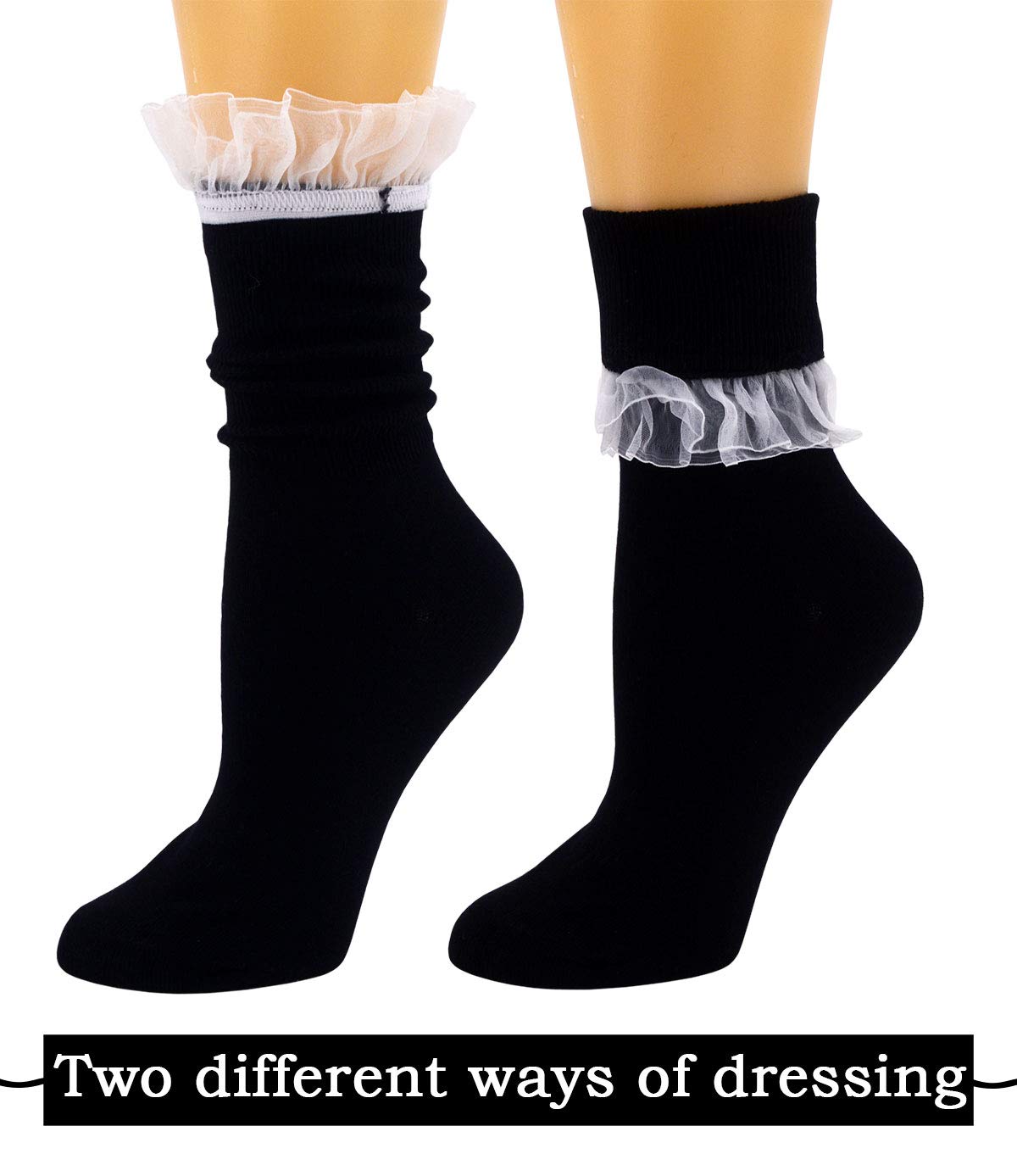SEMOHOLLI Women's Lace Ruffle Ankle Socks - Fashionable Frilly Socks for Ladies & Girls - Perfect for Princess Costumes, Vintage Outfits & Everyday Wear