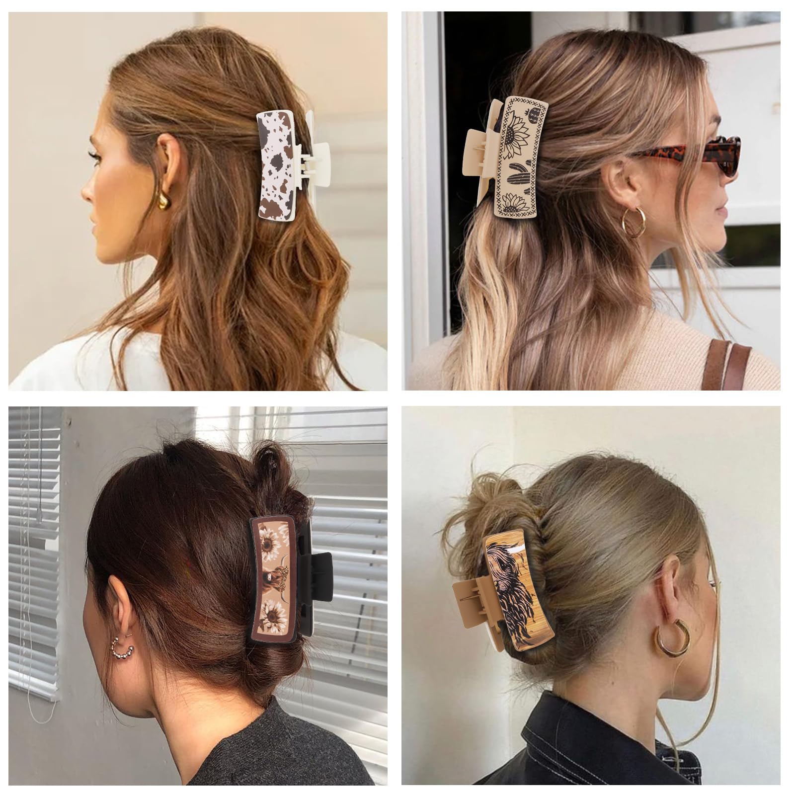 Western Hair Clips for Women - 4pcs Large Leather Cowgirl Hair Claws | Country Style Hair Accessories for Women & Girls | Perfect for Rodeo, Concerts & Western-Themed Events