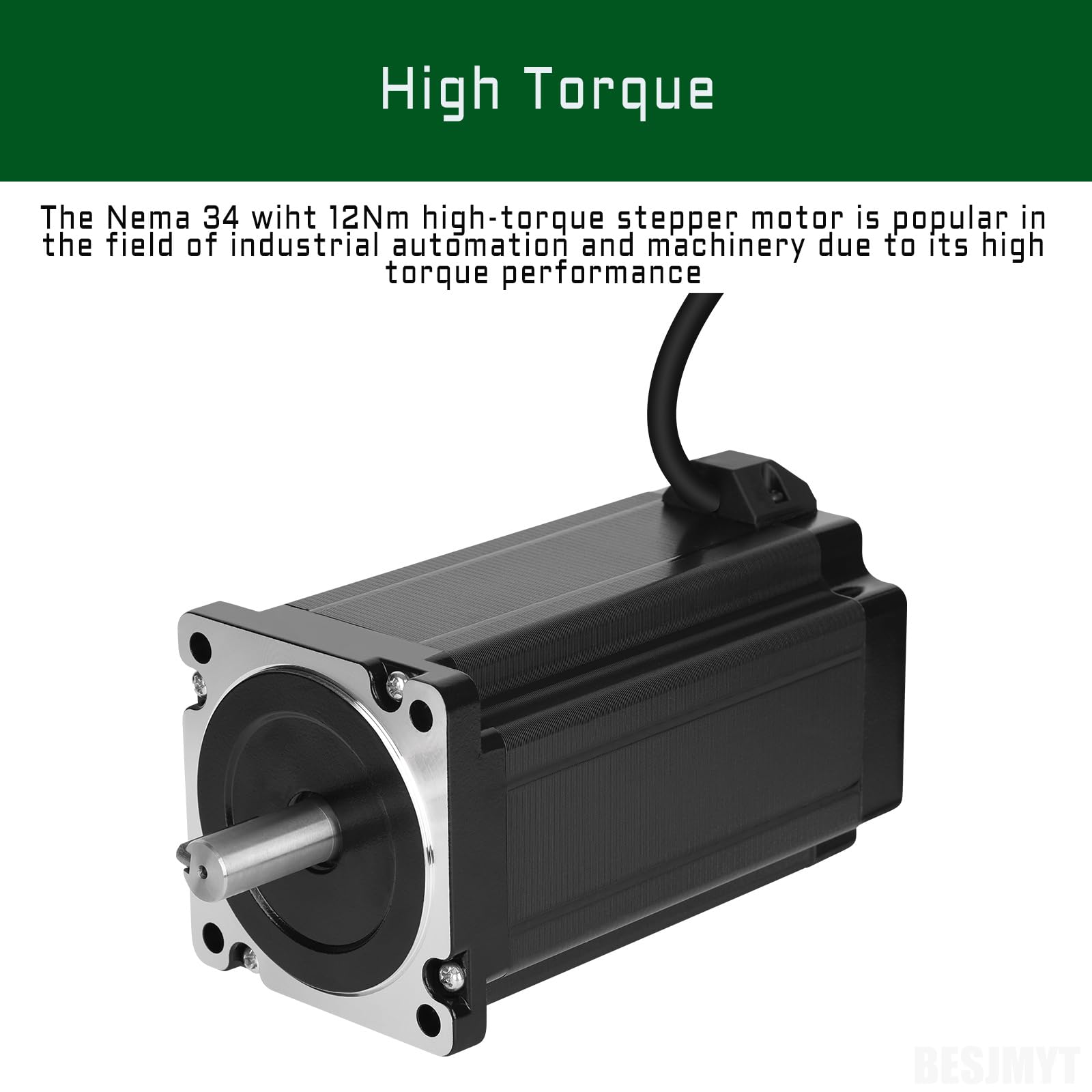 High Torque Nema 34 Stepper Motor - Bipolar 12Nm (1699.34oz.in) 1.8° Step Angle, 6.4A 2-Phase with 2m Cable for CNC, 3D Printers & Industrial Automation | Perfect for CNC Routers, Laser Cutters, and Automated Machinery