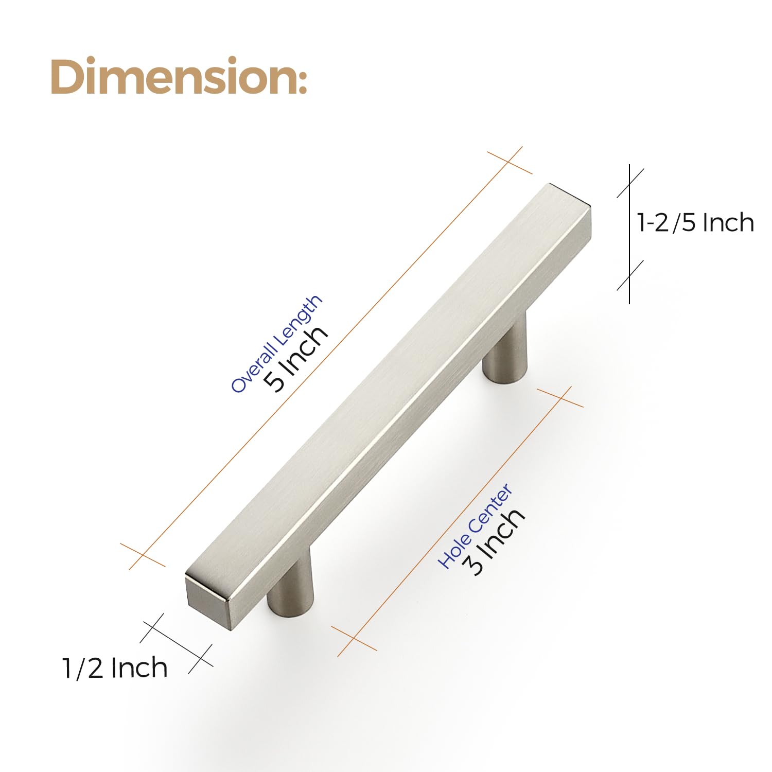 20 Pack Brushed Nickel Square Cabinet Pulls - 3 Inch Kitchen Cabinet Handles, Stainless Steel Drawer Pulls with 5 Inch Overall Length & Mounting Template - Perfect for Modern Kitchen & Bathroom Renovation