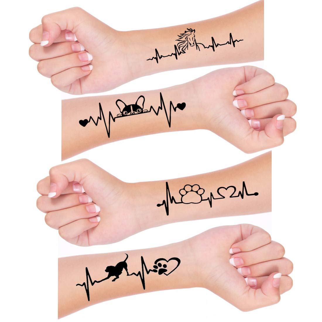 Waterproof Animal Heartbeat Paw Print Temporary Tattoos for Women & Men - 11x6 cm Fun Body Art for Parties, Festivals & Special Occasions
