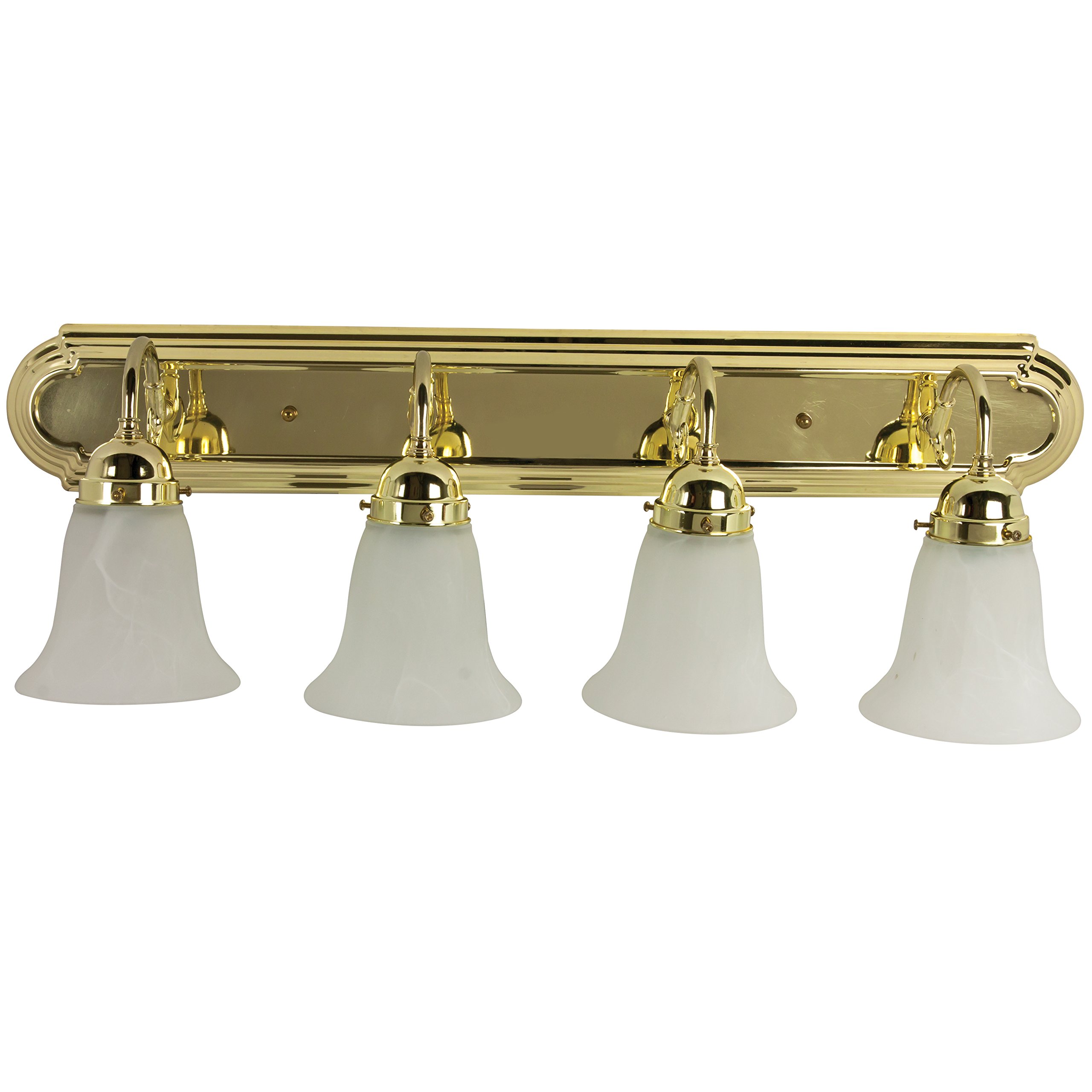 Sunlite 45460 30-Inch Traditional Vanity Light - Classic Decorative Wall Sconce with Bell-Shaped Alabaster Glass for Bathroom & Powder Room (4 x 60W A19 Bulbs Not Included) | Perfect Above Mirrors, Vanities & Dressing Areas | Polished Brass Finish