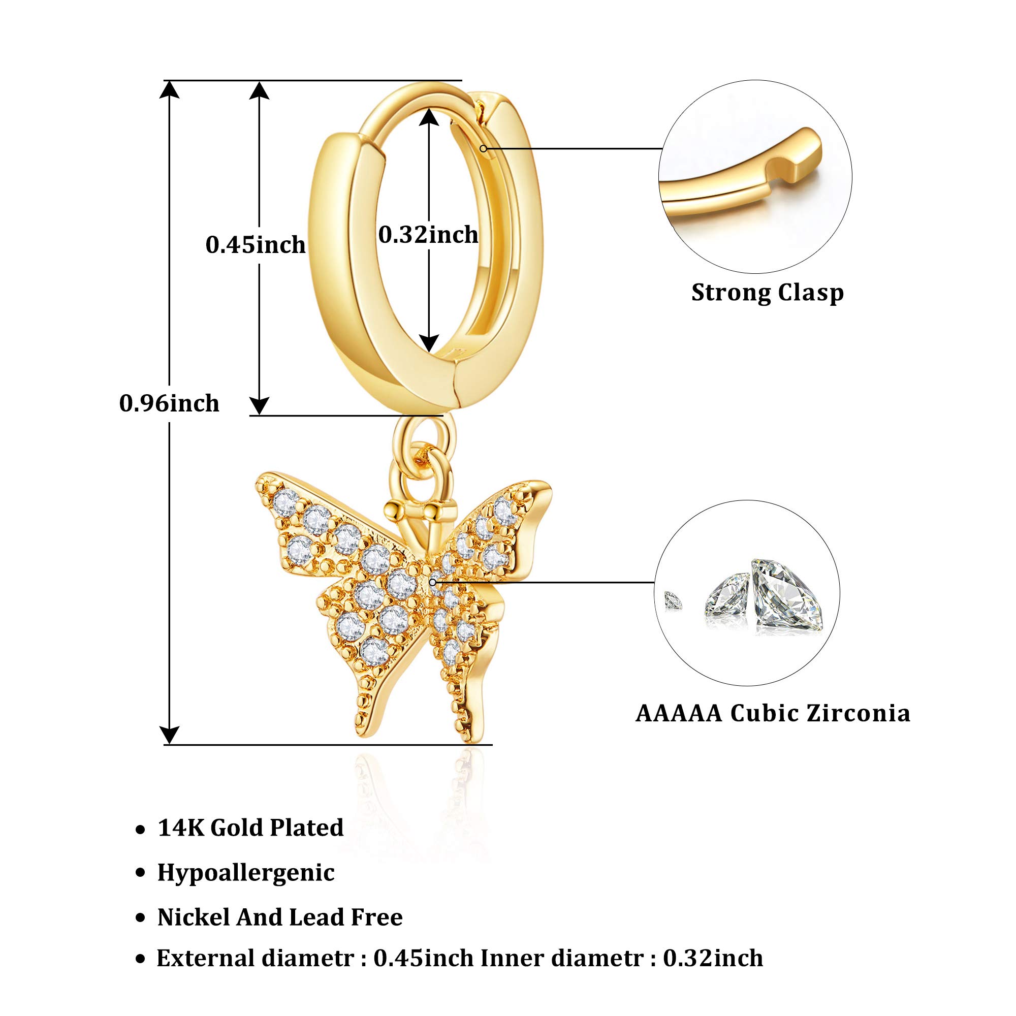 SANNYRA 14K Gold Plated Huggie Earrings for Women - Beach Sea Drop Dangle Earrings with Starfish, Butterfly, Moon & Seashell Charms - Perfect for Summer Vacation, Beach Wedding & Boho Fashion Accessories