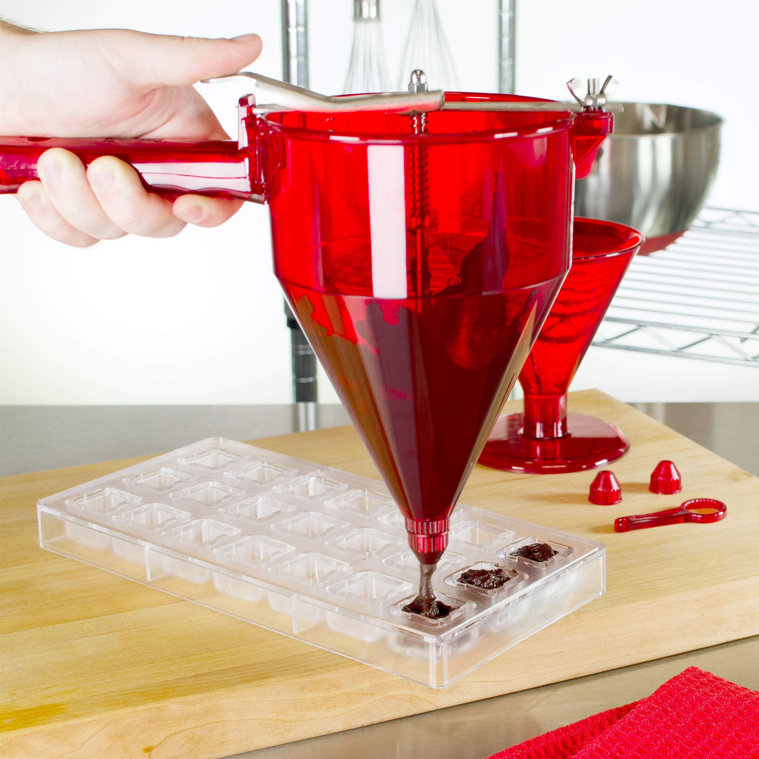 Fat Daddio's 1-Liter Translucent Red Confectionery Funnel - Perfect for Cake Decorating, Candy Making & Baking Supplies | Durable Kitchen Tool for Home Bakers & Professional Chefs