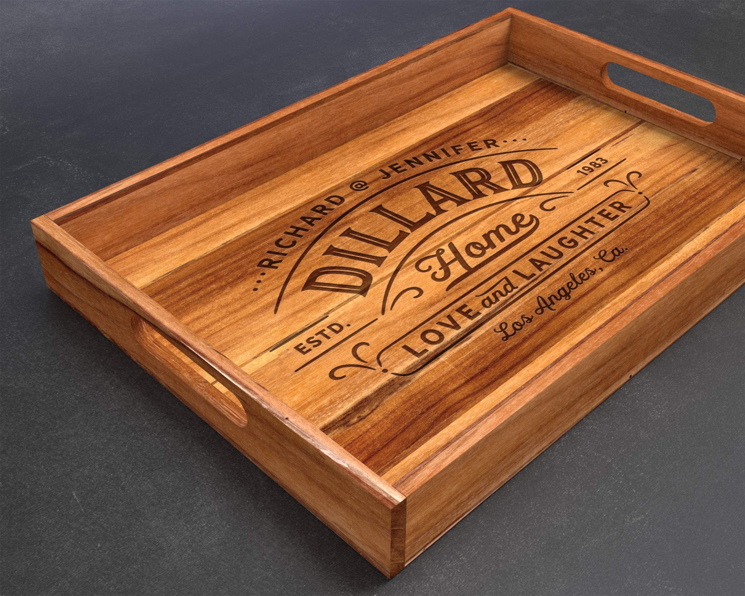 Handcrafted Teak Wood Serving Tray with Handles - Elegant Housewarming, Kitchen & Baking Gift for Women - Perfect for Entertaining, Breakfast in Bed & Home Decor