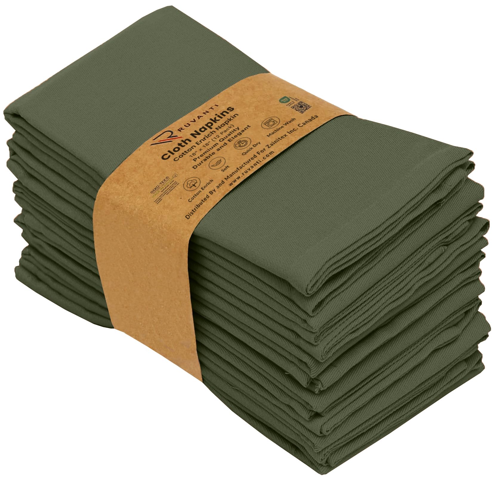 Ruvanti 12-Pack Premium Cotton Blend Cloth Napkins 18x18 Inches - Soft, Durable & Absorbent Washable Dinner Napkins for Restaurants, Weddings, Parties & Everyday Use - Perfect for Fine Dining, Casual Meals & Special Events (Martini Olive Design)