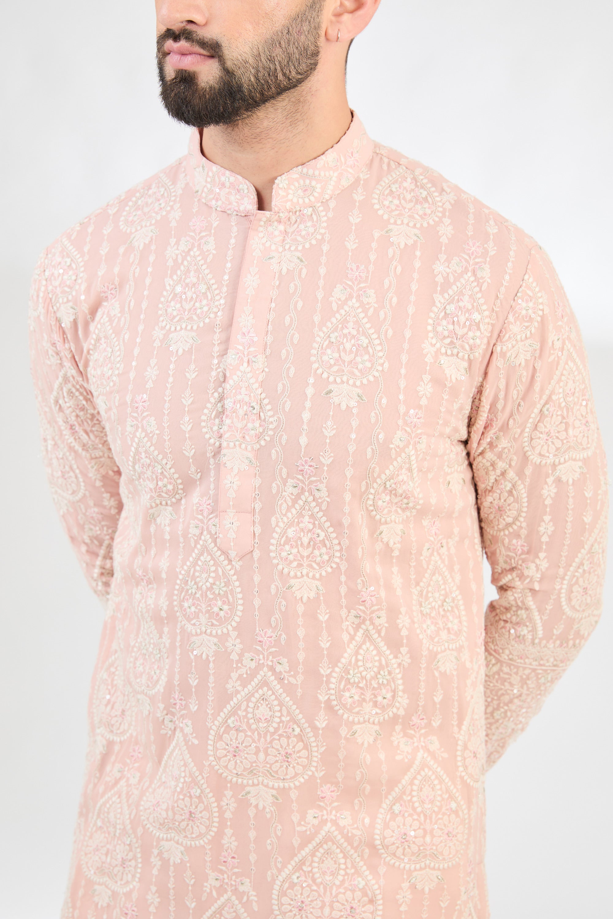 Elegant Pink Chikankari Kurta with Intricate Multi-Thread Embroidery - Perfect for Festivals, Weddings & Ethnic Fashion