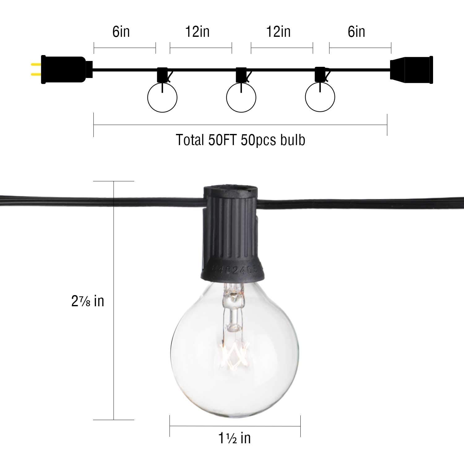 25ft LED Globe String Lights with G40 E12 Clear Bulbs - Outdoor Waterproof Fairy Lights for Backyard, Patio, Wedding & Christmas Decorations - 110V US Plug (Warm White) - Perfect for Garden Parties, Holiday Lighting and Romantic Ambiance