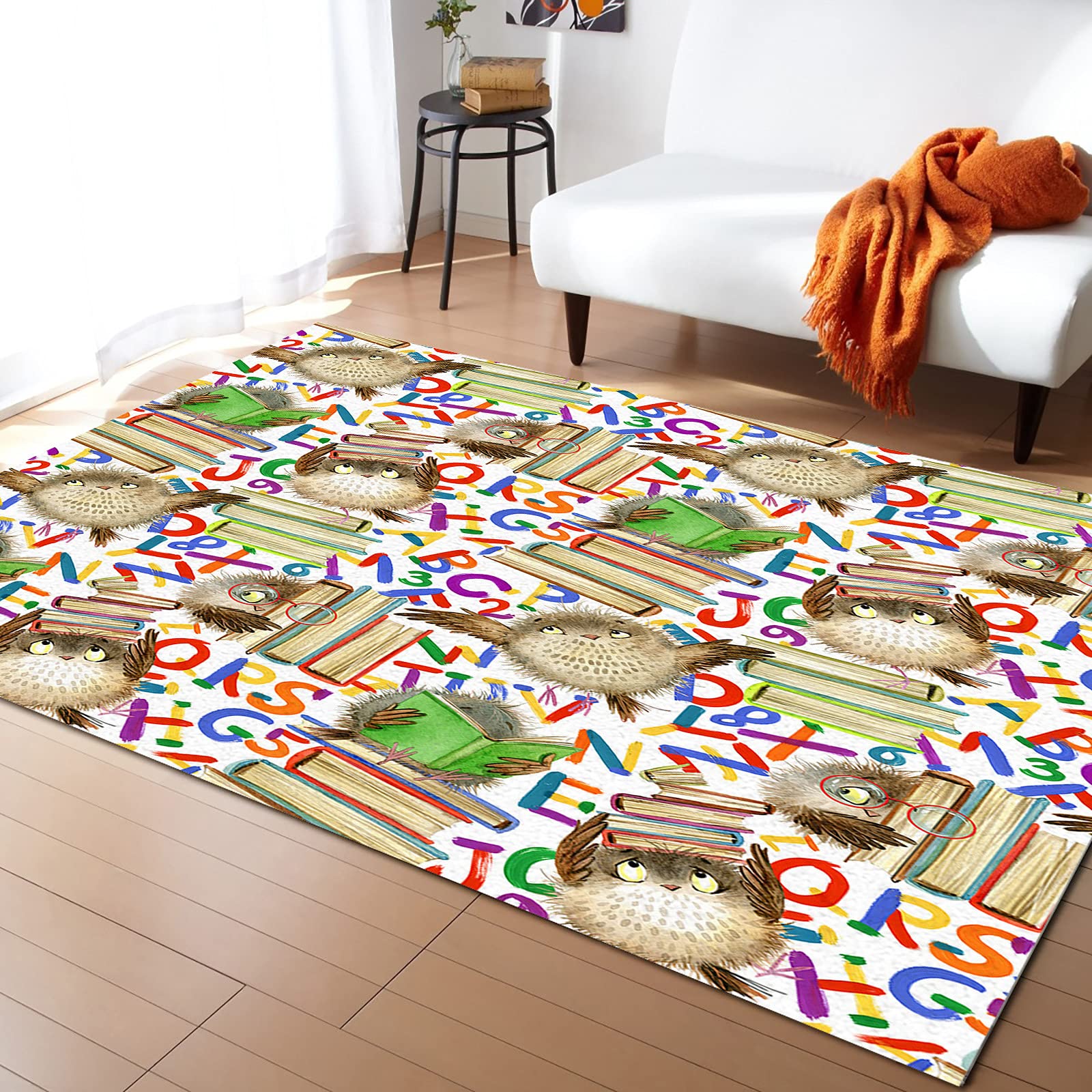 5'x8' Soft Shag Area Rug - Non-Slip Cartoon Owl Design for Living Room, Bedroom & Nursery | Washable, Non-Shedding Kids Play Mat | Perfect for Back to School Season, Entryway & Home Decor