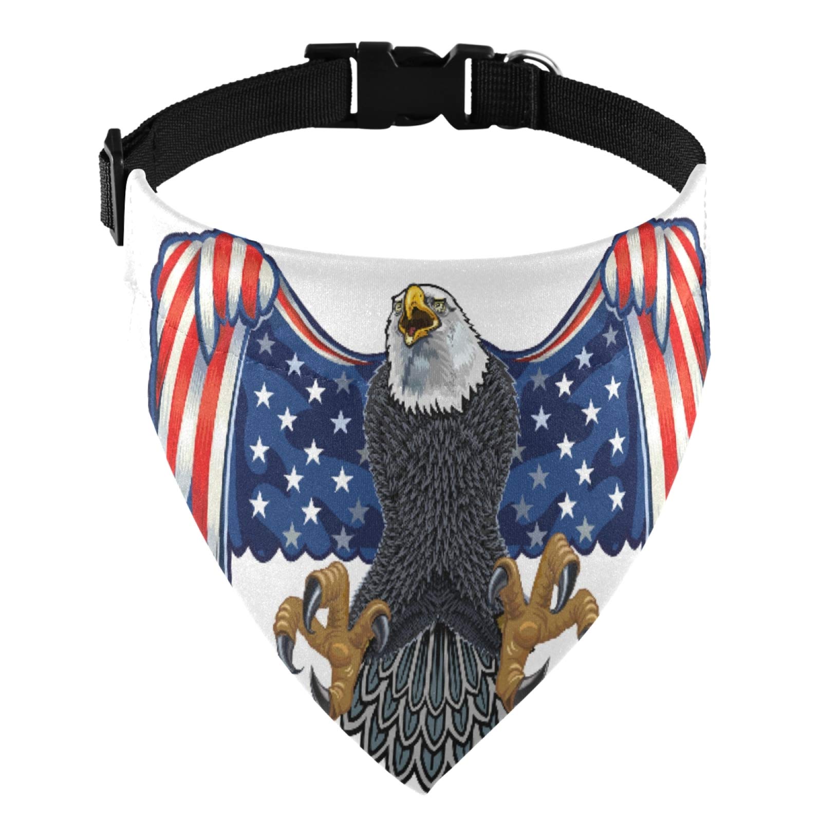 Adjustable Buckle Dog Bandana - American Flag & Bald Eagle Design, Washable Triangle Dog Scarf for Small Medium Large Dogs - Perfect for 4th of July, Pet Parades & Outdoor Adventures