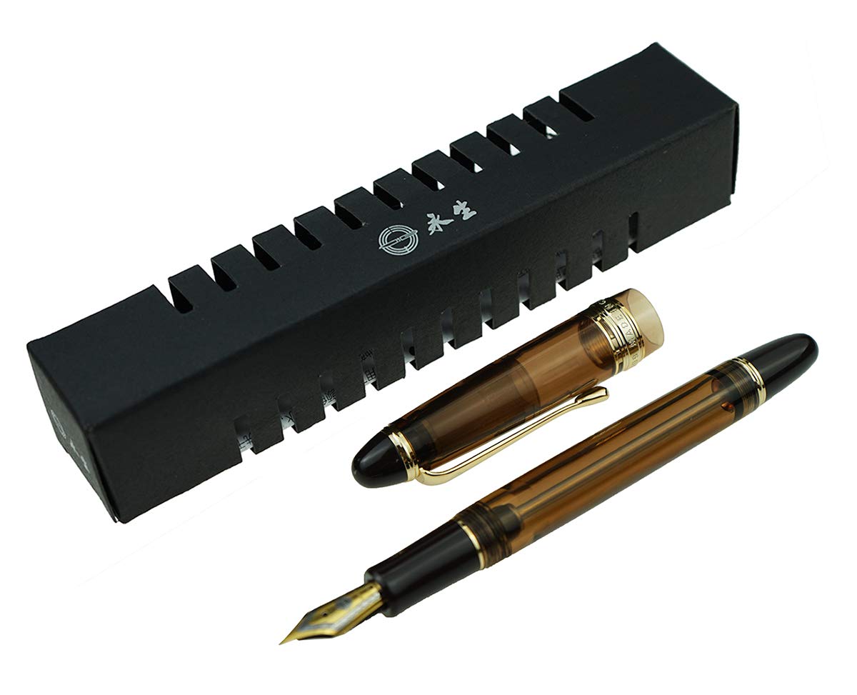 Lanxivi Yongsheng 699 Vacuum Fountain Pen - Medium Nib, Brown Acrylic for Office & Writing