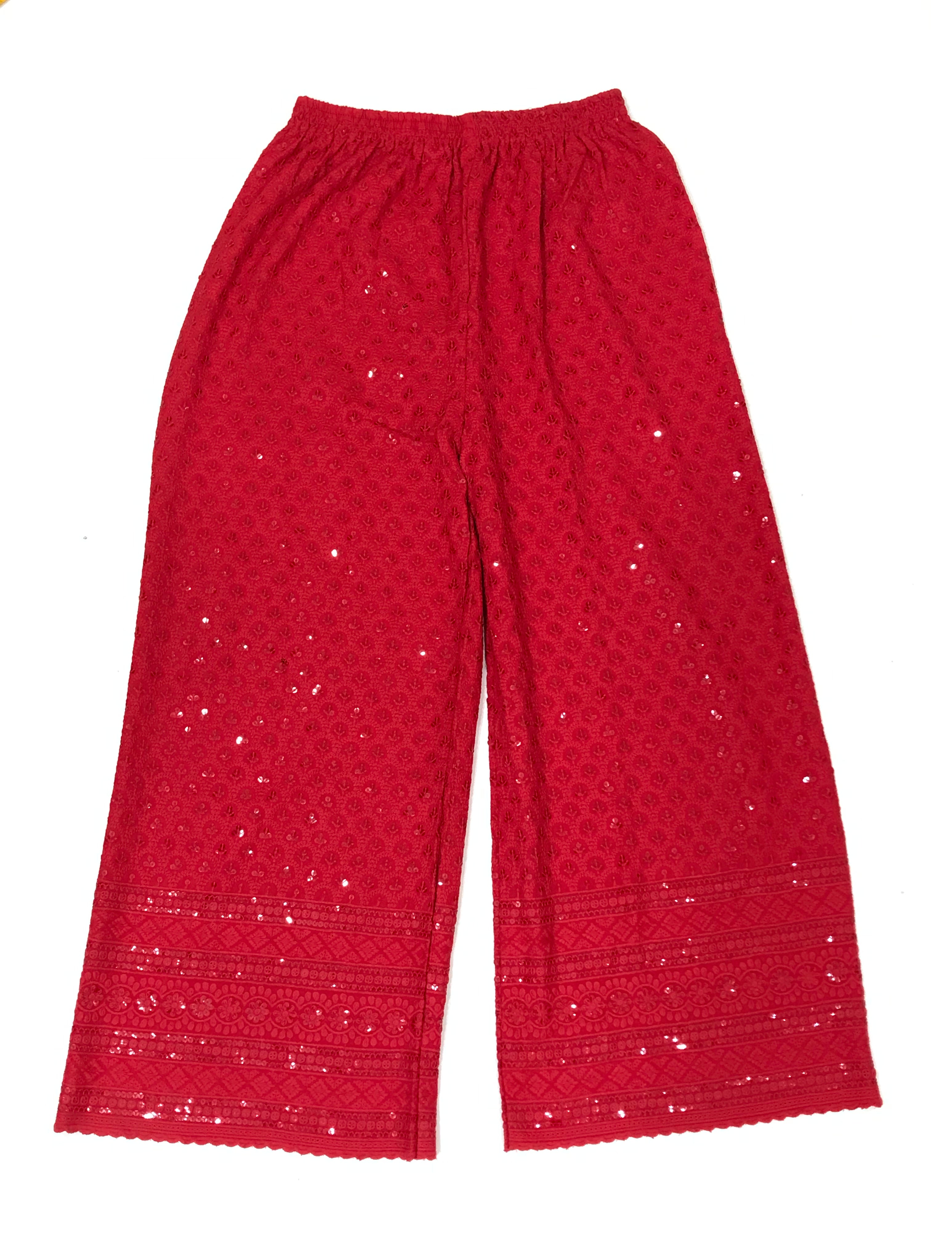 Stylish Red Cotton Blend Sequins Palazzo Pants for Women - Perfect for Office, Party & Casual Wear