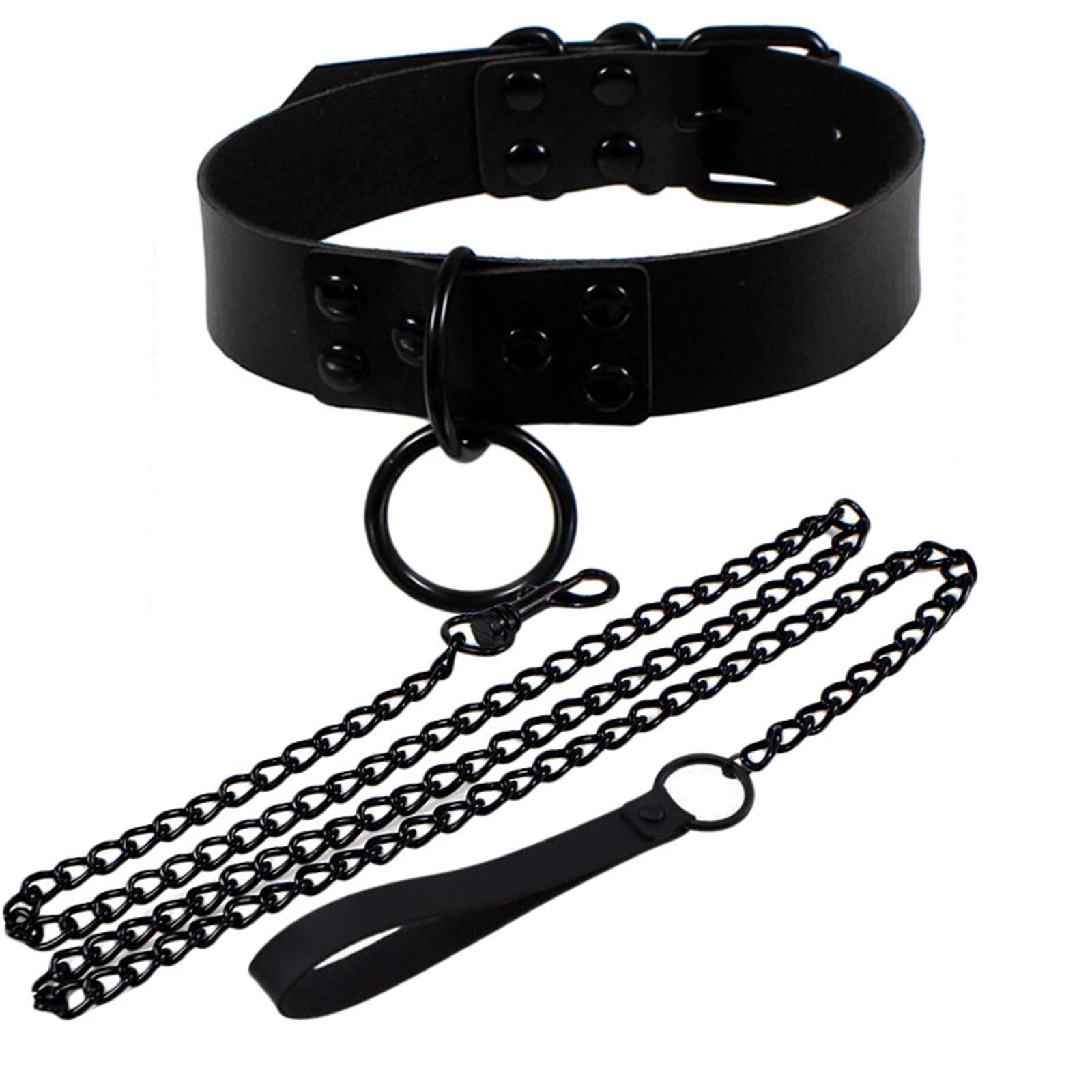 Trendy Adjustable PU Leather Punk Choker Collar with Detachable Chain Leash - Soft Leather Necklace for Role Play, BDSM & Fashion Accessories - Perfect for Cosplay, Gothic Outfits & Pet Play Scenes