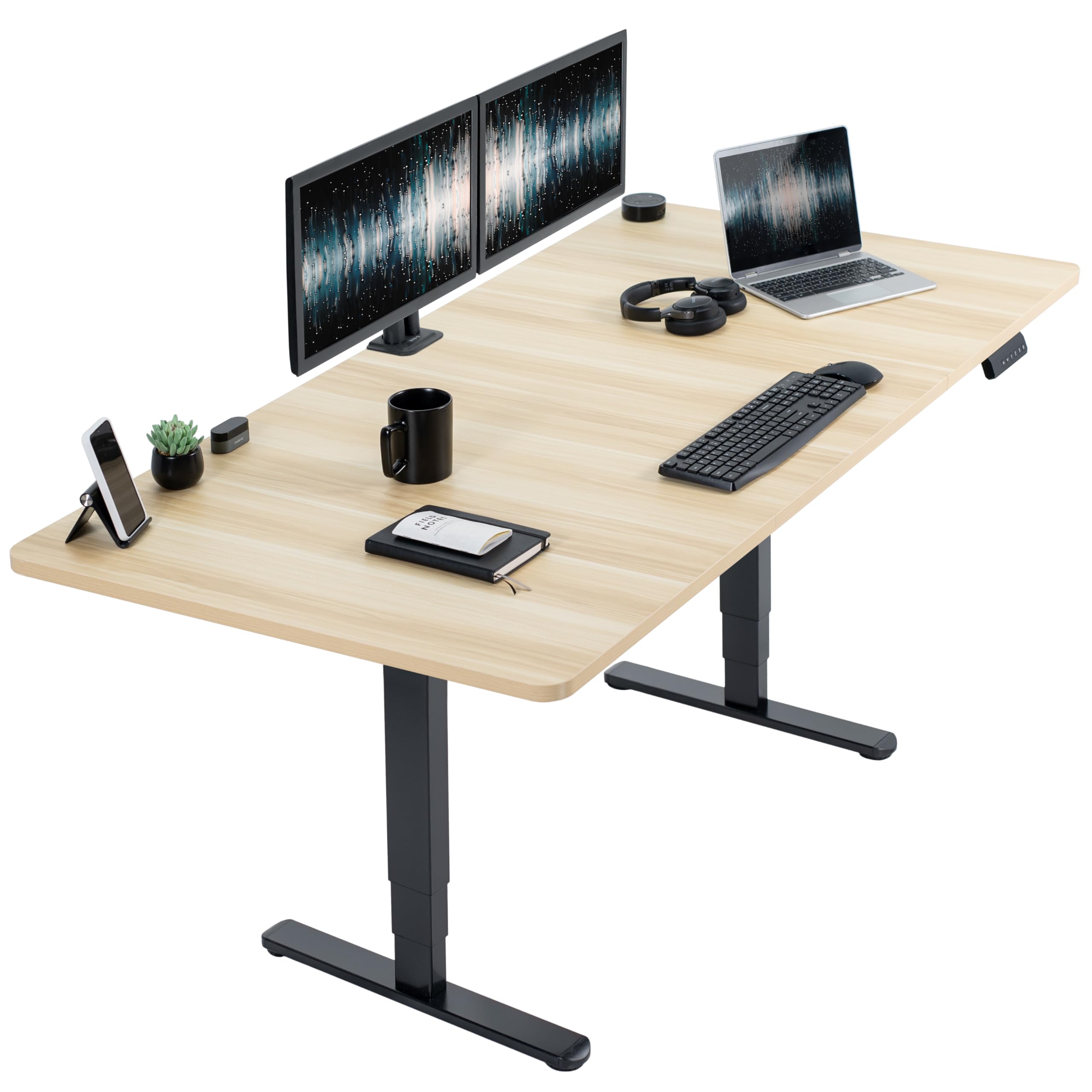 VIVO Electric 71 x 36 Inch Adjustable Height Standing Desk with Dual Motor & Memory Controller, Light Wood Top & Black Frame (DESK-KIT-2B7C-36) - Perfect for Home Office, Gaming Setup, and Workspace Ergonomics