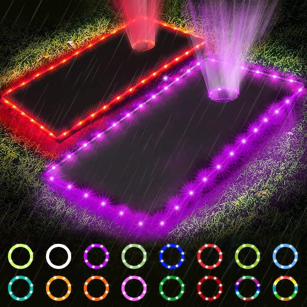 16 Colors Changing LED Cornhole Lights with Remote Control - Waterproof Edge & Ring Lights for Outdoor Cornhole Boards - Perfect for Backyard, Lawn, Nighttime Bean Bag Toss Games & Parties