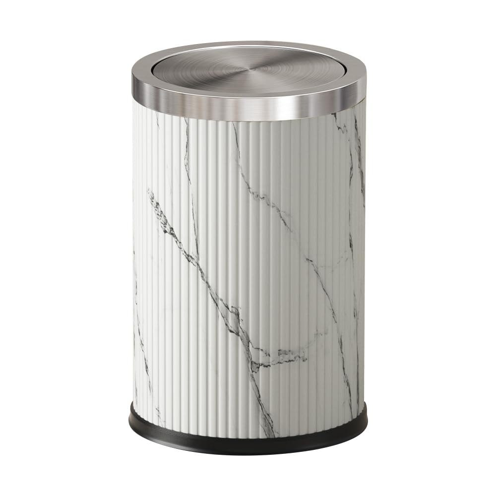 9L/2.3GAL Small Trash Can with Swing Lid - Elegant Gold Waste Basket for Bathroom, Bedroom, Office & Laundry Room | Space-Saving Design for Powder Rooms, Vanities & Home Decor (9L-Wash Painting)
