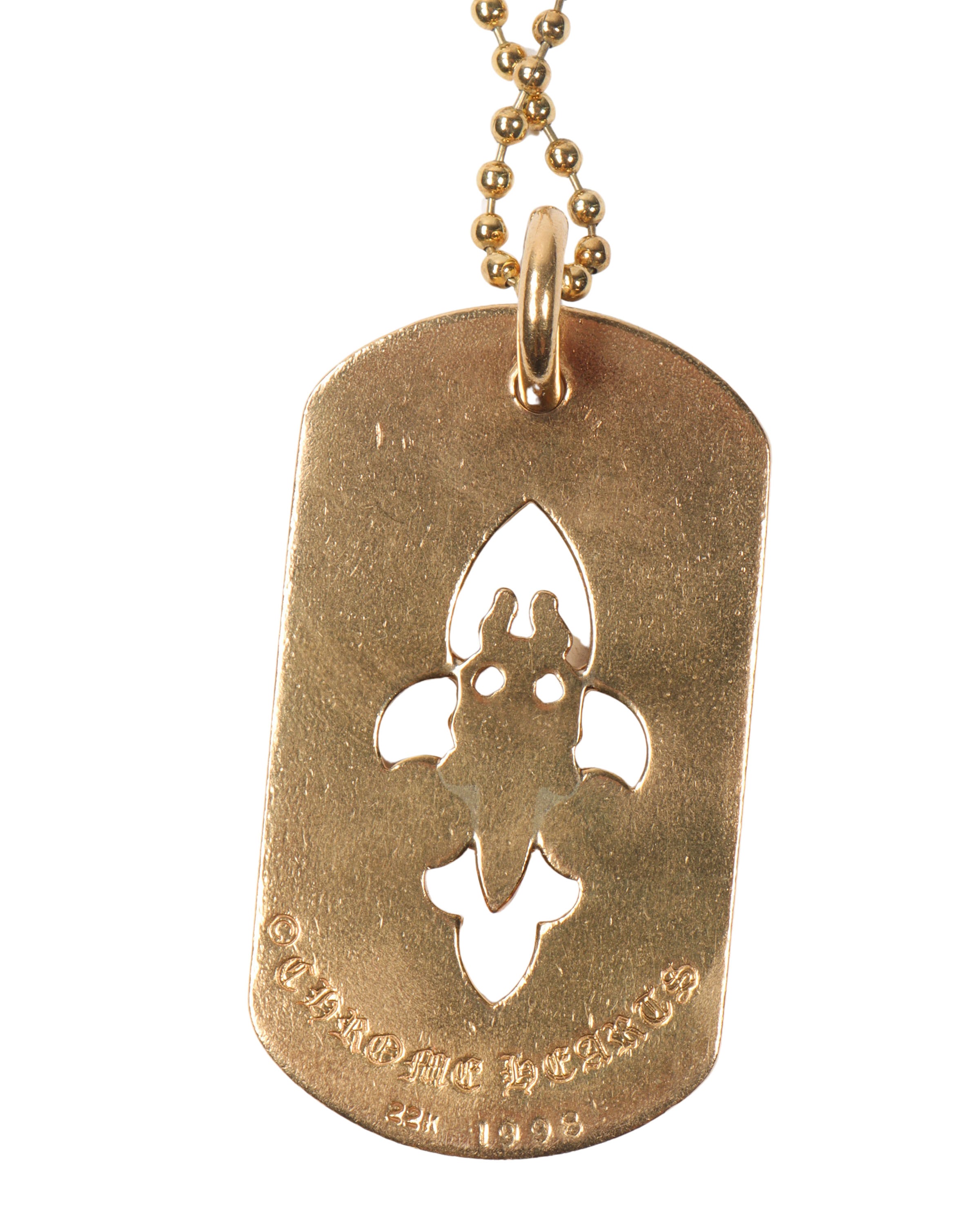 22K Gold & Diamond Fleur Cross Dog Tag Pendant Necklace for Men - Religious Jewelry Gift for Baptism, Confirmation & Everyday Wear