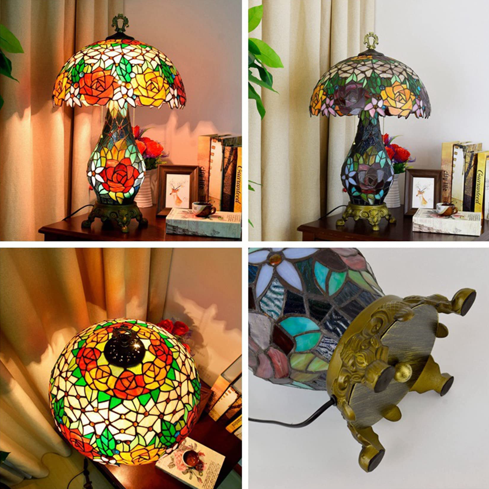 Tiffany Rose Blossom Stained Glass Table Lamp - 16